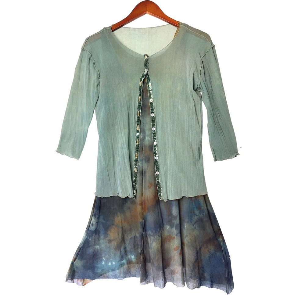 Robin Kaplan Tie Dye Mesh Cardigan & Layered Dress Whimsigoth Fairycore Earthy